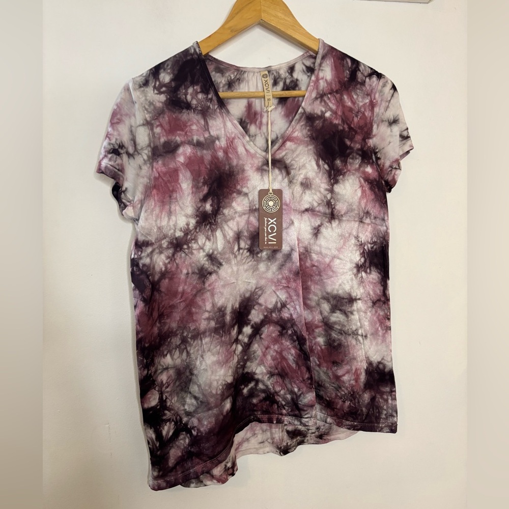 XCVI Purple and White Mixed Media Tie-Dye Shirt NWT